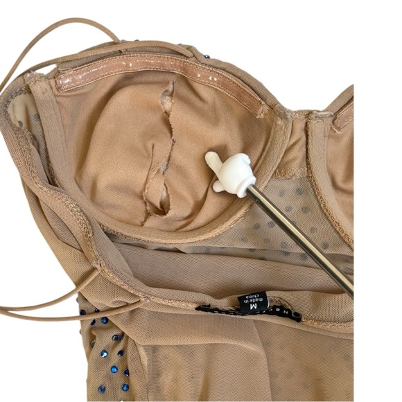 Haute Monde Rhinestone Thong Body Suite Womens Medium Nude Swiftie Festival Rave - Picture 12 of 16